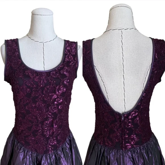 Vintage 90s Jessica McClintock Purple Lace Taffeta Gown Dress Prom Formal S M - Picture 2 of 14